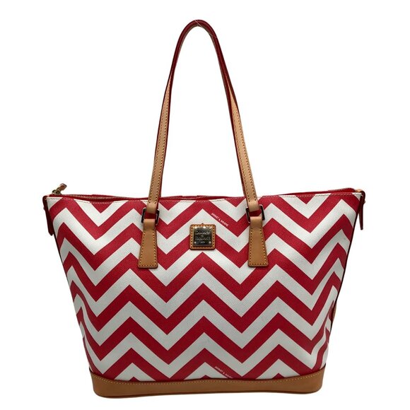 Dooney & Bourke Red Pebbled Grain Leather Striped Chevron Tote Bag With Wallet - Picture 1 of 10